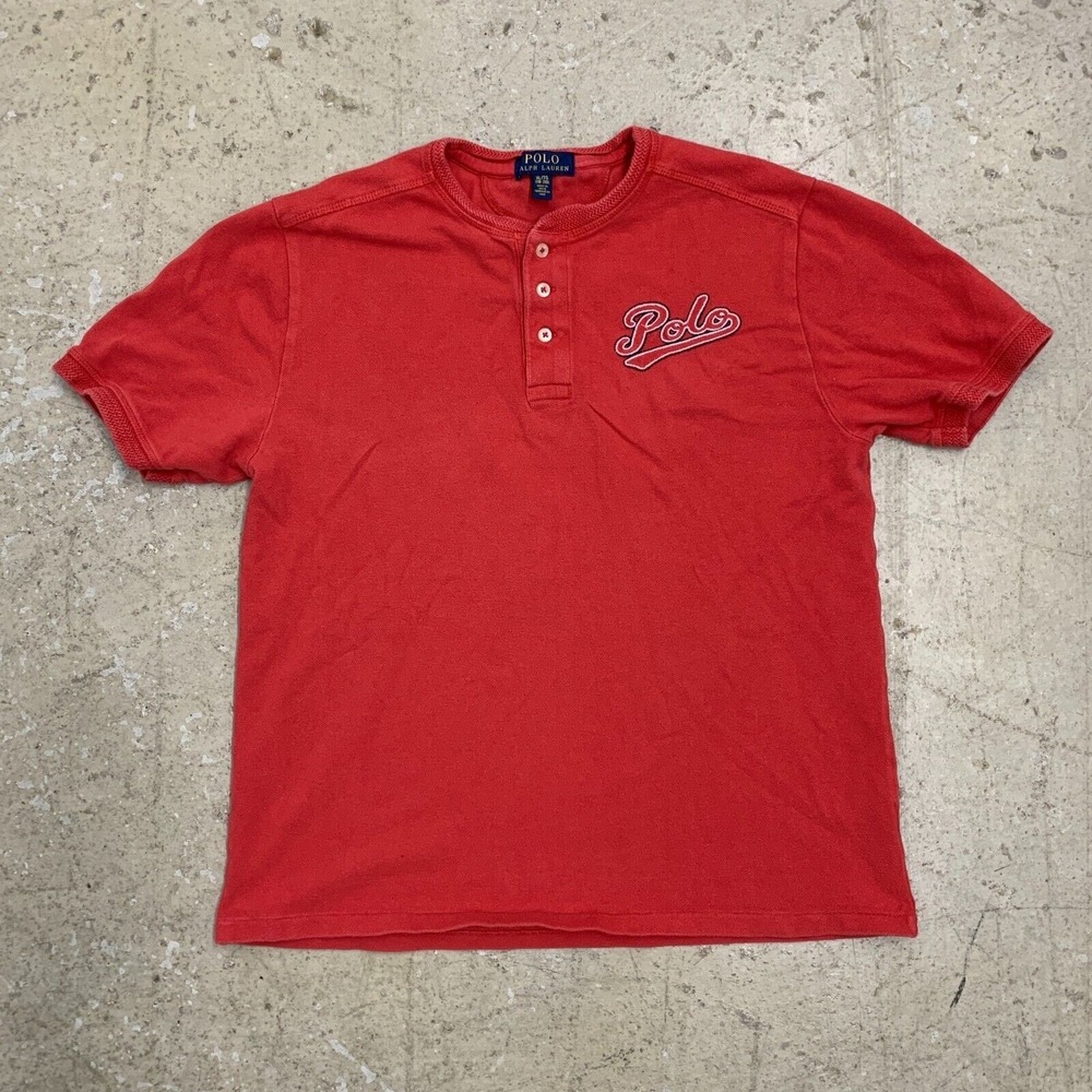 Polo Ralph Lauren Shirt Boys XL 18-20 Red Henley Spell Out Logo Kids Youth
